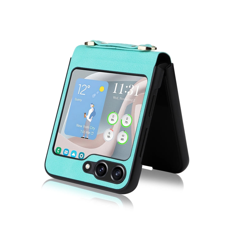 For Samsung Galaxy Z Flip5 5G Lambskin Texture Leather Phone Case with Lanyard