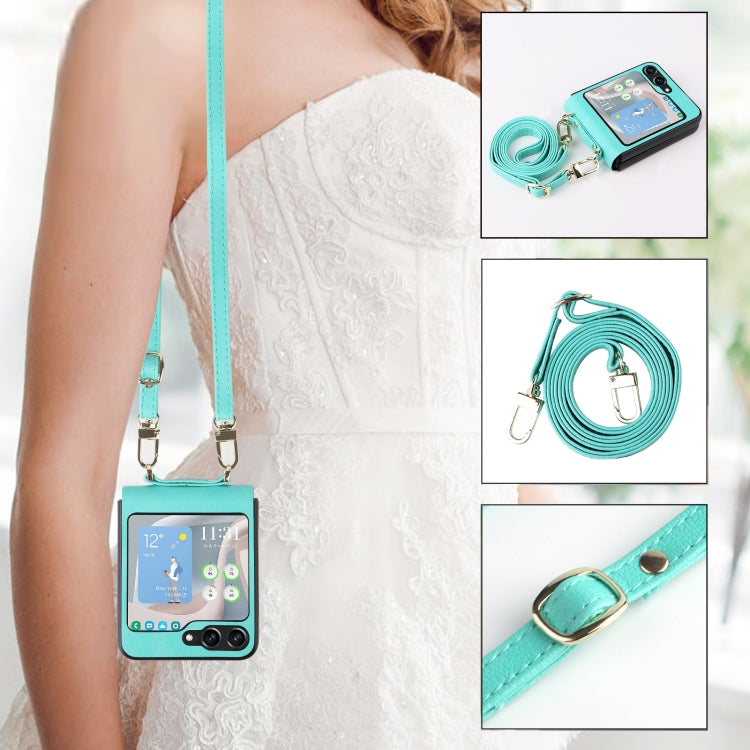 For Samsung Galaxy Z Flip5 5G Lambskin Texture Leather Phone Case with Lanyard