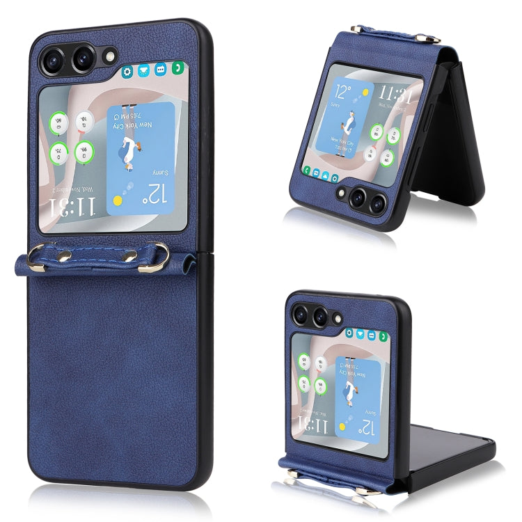 For Samsung Galaxy Z Flip5 5G Lambskin Texture Leather Phone Case with Lanyard