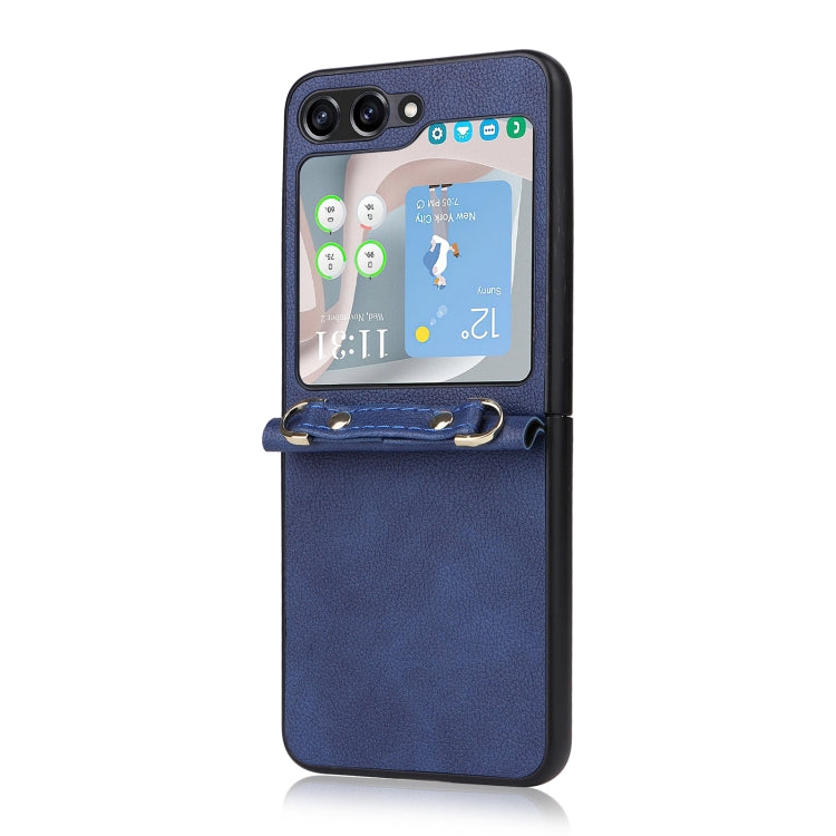 For Samsung Galaxy Z Flip5 5G Lambskin Texture Leather Phone Case with Lanyard