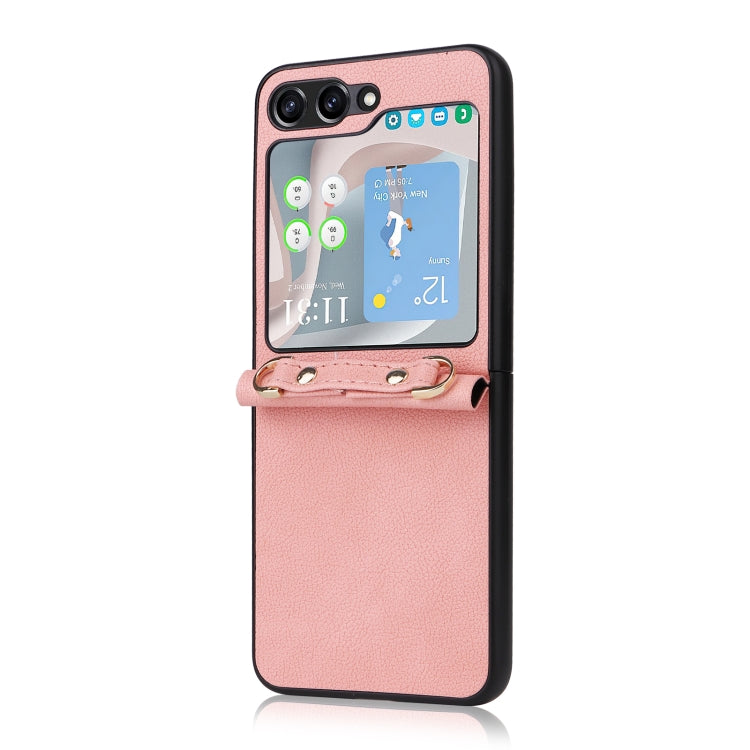 For Samsung Galaxy Z Flip5 5G Lambskin Texture Leather Phone Case with Lanyard