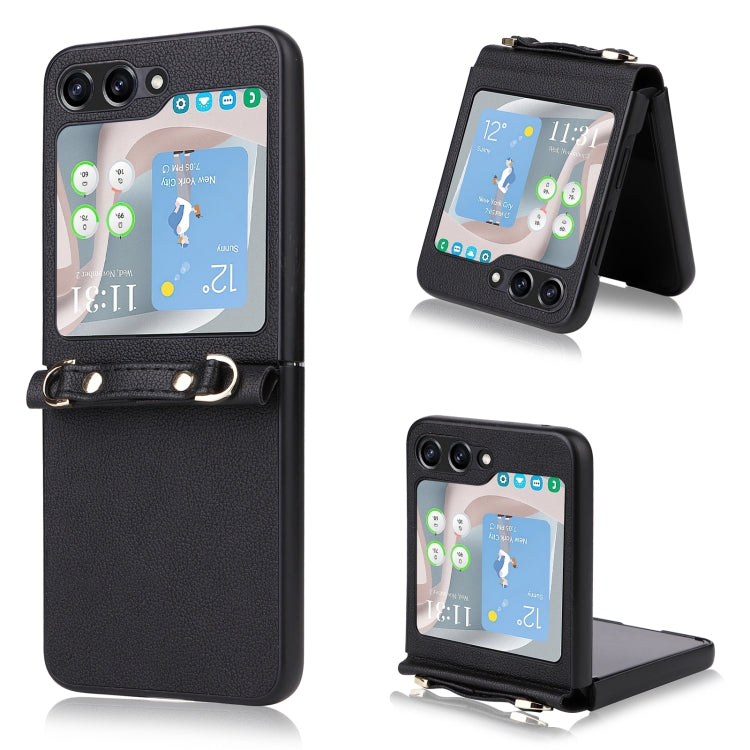 For Samsung Galaxy Z Flip5 5G Lambskin Texture Leather Phone Case with Lanyard