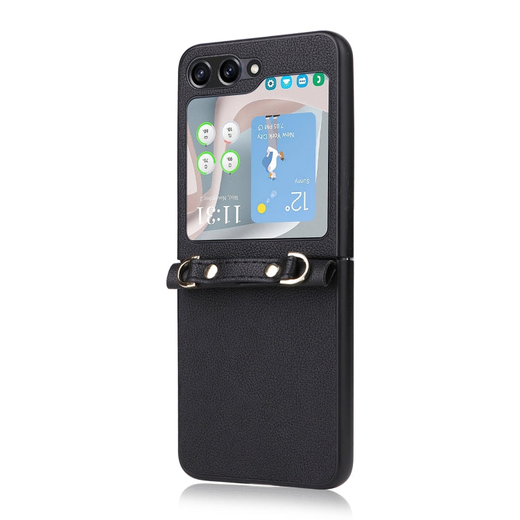 For Samsung Galaxy Z Flip5 5G Lambskin Texture Leather Phone Case with Lanyard