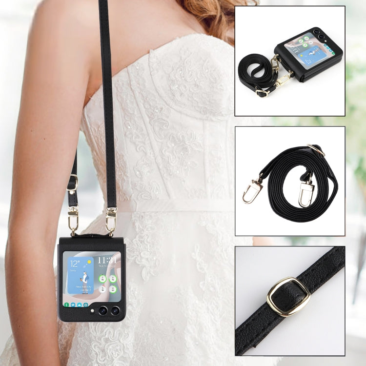 For Samsung Galaxy Z Flip5 5G Lambskin Texture Leather Phone Case with Lanyard