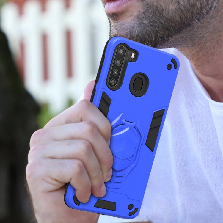 For Samsung Galaxy A21 2 in 1 Armor Knight Series PC + TPU Protective Case with Invisible Holder