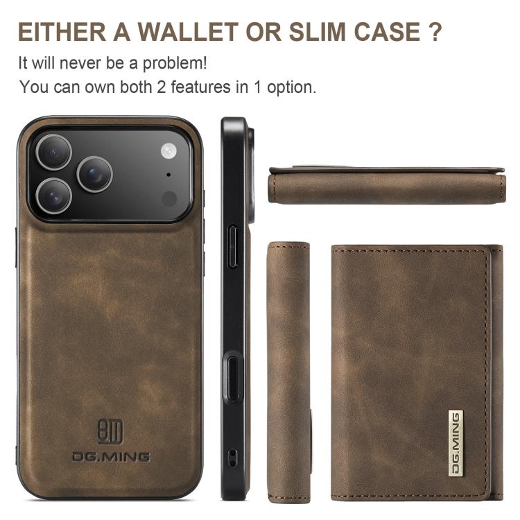 For iPhone 17 Pro Max DG.MING M1 Series 3-Fold Multi Card Wallet Leather Phone Case