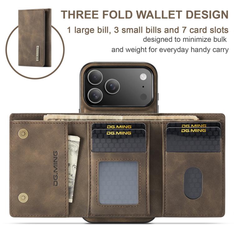 For iPhone 17 Pro Max DG.MING M1 Series 3-Fold Multi Card Wallet Leather Phone Case