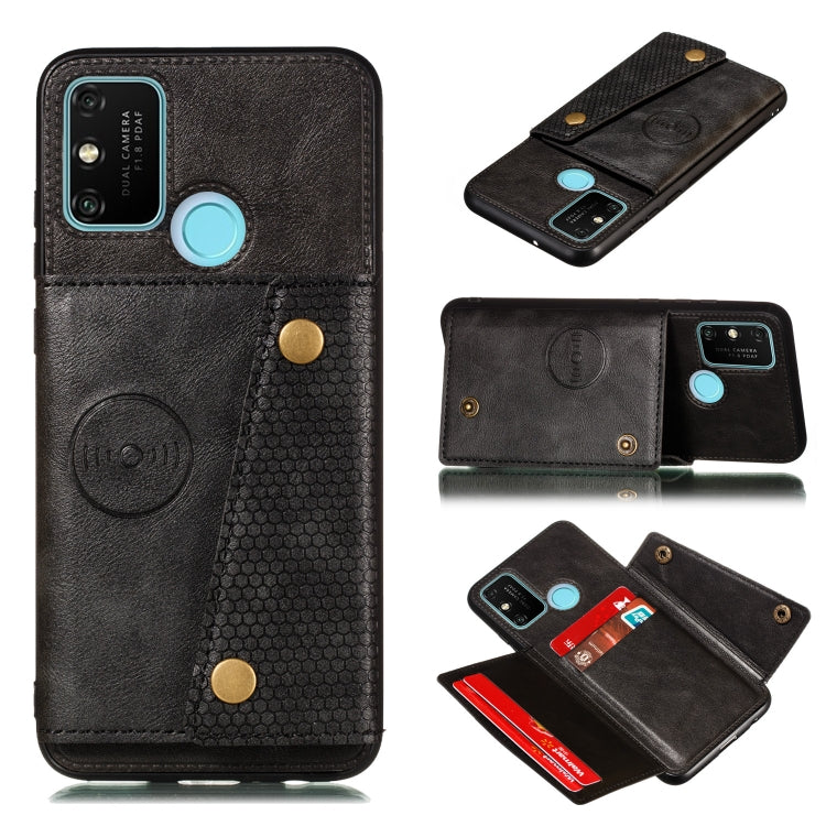 For Samsung Galaxy A21s Double Buckle PU + TPU Shockproof Magnetic Protective Case with Card Slot