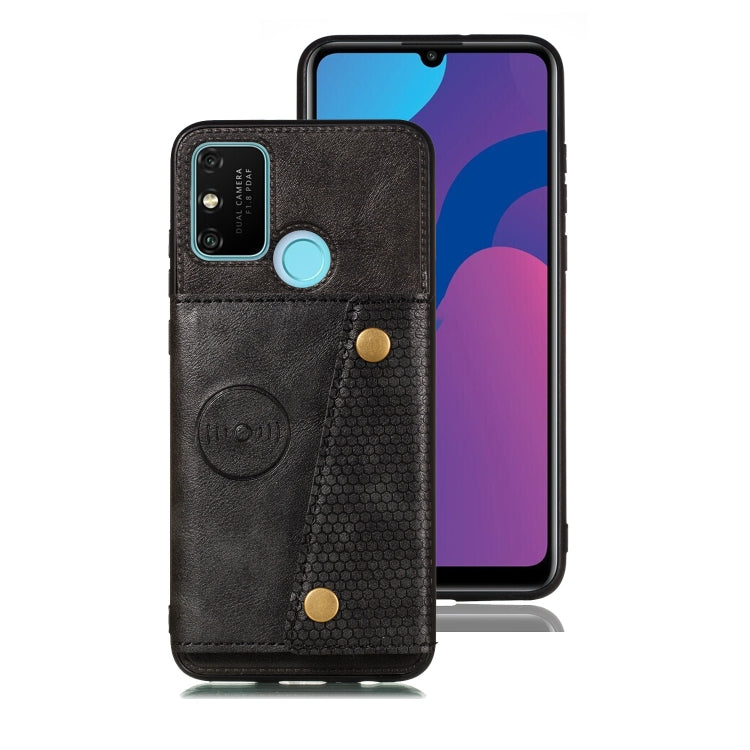 For Samsung Galaxy A21s Double Buckle PU + TPU Shockproof Magnetic Protective Case with Card Slot