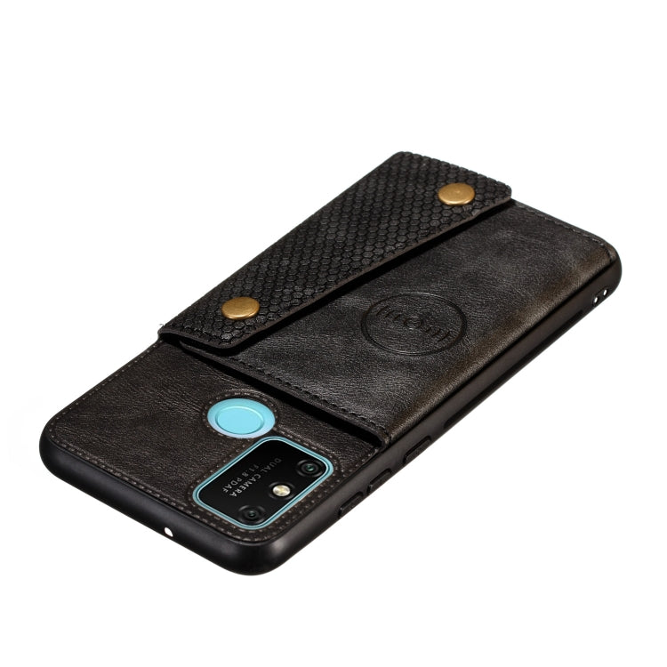 For Samsung Galaxy A21s Double Buckle PU + TPU Shockproof Magnetic Protective Case with Card Slot
