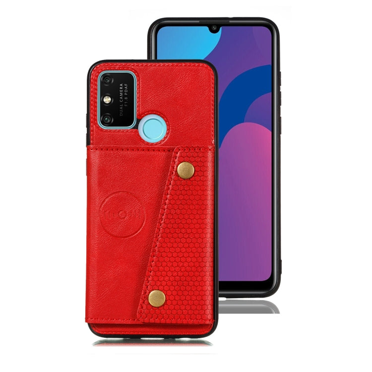 For Samsung Galaxy A21s Double Buckle PU + TPU Shockproof Magnetic Protective Case with Card Slot