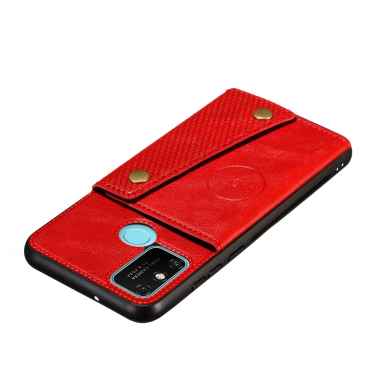 For Samsung Galaxy A21s Double Buckle PU + TPU Shockproof Magnetic Protective Case with Card Slot