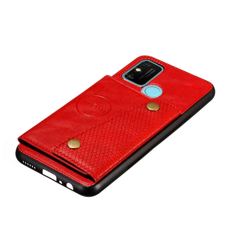 For Samsung Galaxy A21s Double Buckle PU + TPU Shockproof Magnetic Protective Case with Card Slot