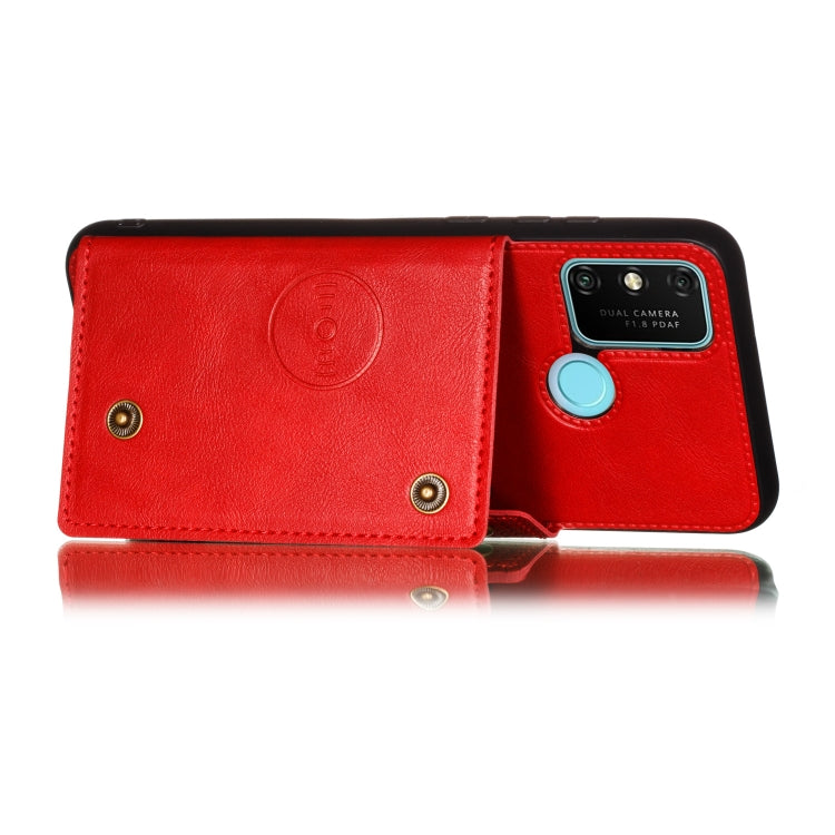 For Samsung Galaxy A21s Double Buckle PU + TPU Shockproof Magnetic Protective Case with Card Slot