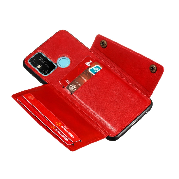 For Samsung Galaxy A21s Double Buckle PU + TPU Shockproof Magnetic Protective Case with Card Slot