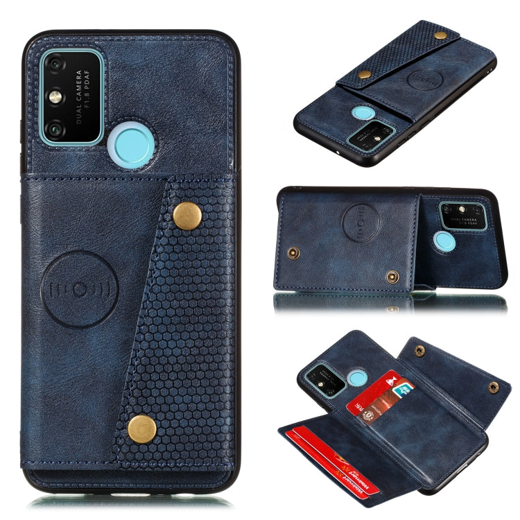 For Samsung Galaxy A21s Double Buckle PU + TPU Shockproof Magnetic Protective Case with Card Slot