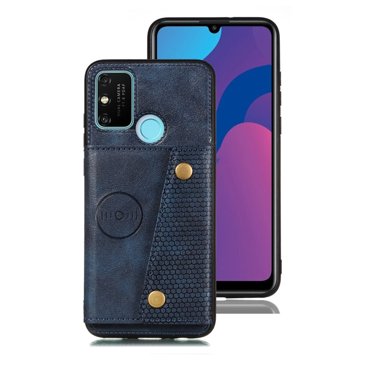 For Samsung Galaxy A21s Double Buckle PU + TPU Shockproof Magnetic Protective Case with Card Slot