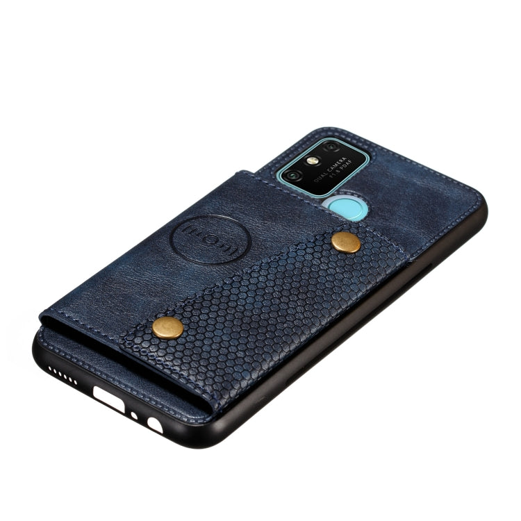 For Samsung Galaxy A21s Double Buckle PU + TPU Shockproof Magnetic Protective Case with Card Slot