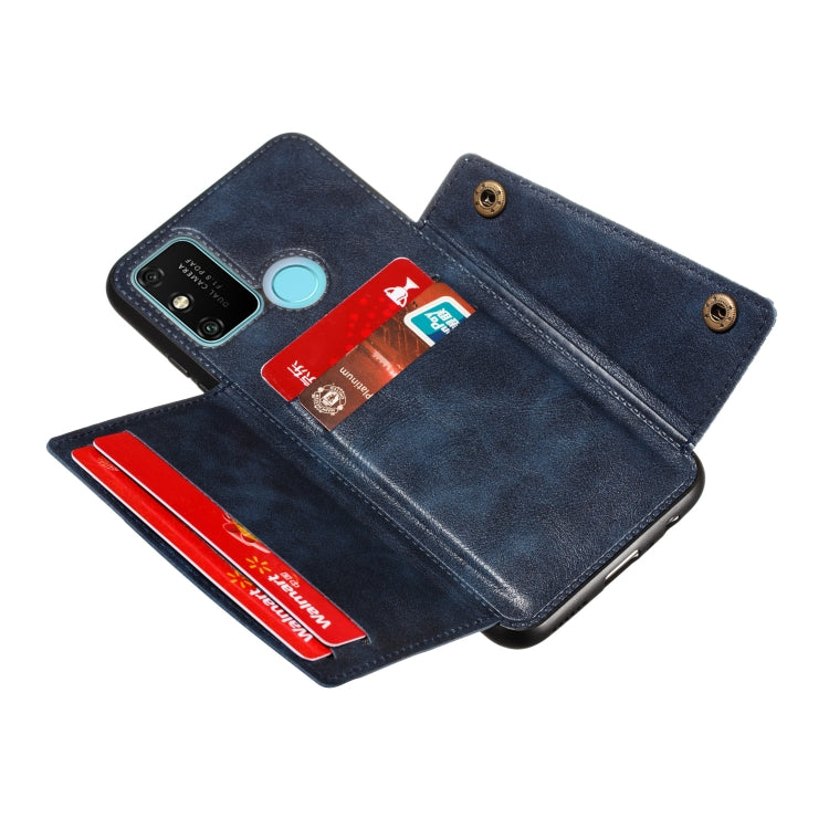For Samsung Galaxy A21s Double Buckle PU + TPU Shockproof Magnetic Protective Case with Card Slot