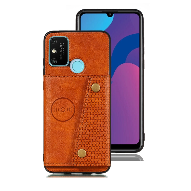 For Samsung Galaxy A21s Double Buckle PU + TPU Shockproof Magnetic Protective Case with Card Slot