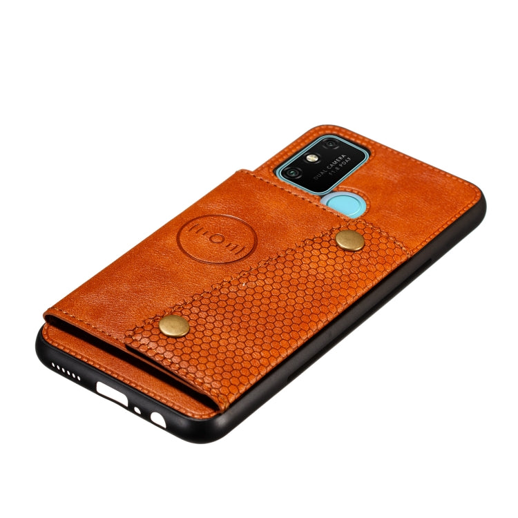 For Samsung Galaxy A21s Double Buckle PU + TPU Shockproof Magnetic Protective Case with Card Slot