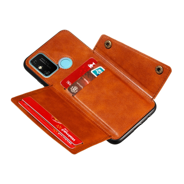 For Samsung Galaxy A21s Double Buckle PU + TPU Shockproof Magnetic Protective Case with Card Slot