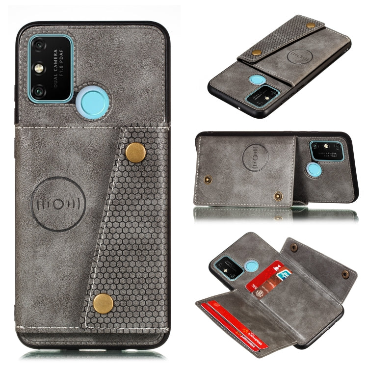 For Samsung Galaxy A21s Double Buckle PU + TPU Shockproof Magnetic Protective Case with Card Slot