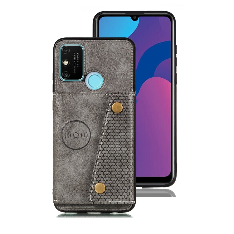 For Samsung Galaxy A21s Double Buckle PU + TPU Shockproof Magnetic Protective Case with Card Slot