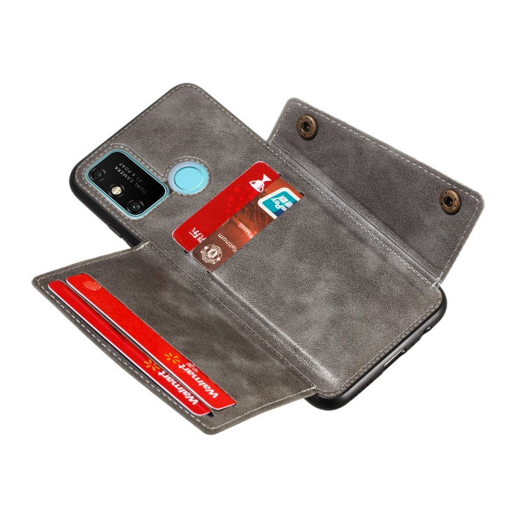 For Samsung Galaxy A21s Double Buckle PU + TPU Shockproof Magnetic Protective Case with Card Slot