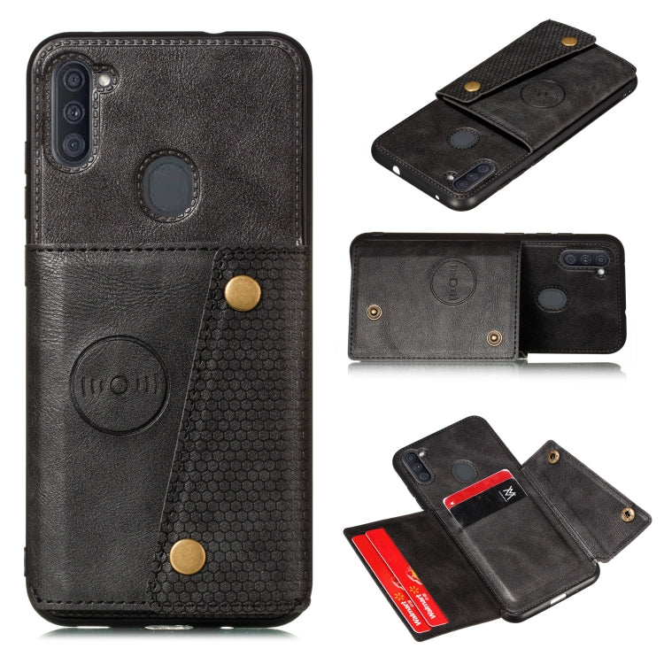 For Samsung Galaxy A11 Double Buckle PU + TPU Shockproof Magnetic Protective Case with Card Slot