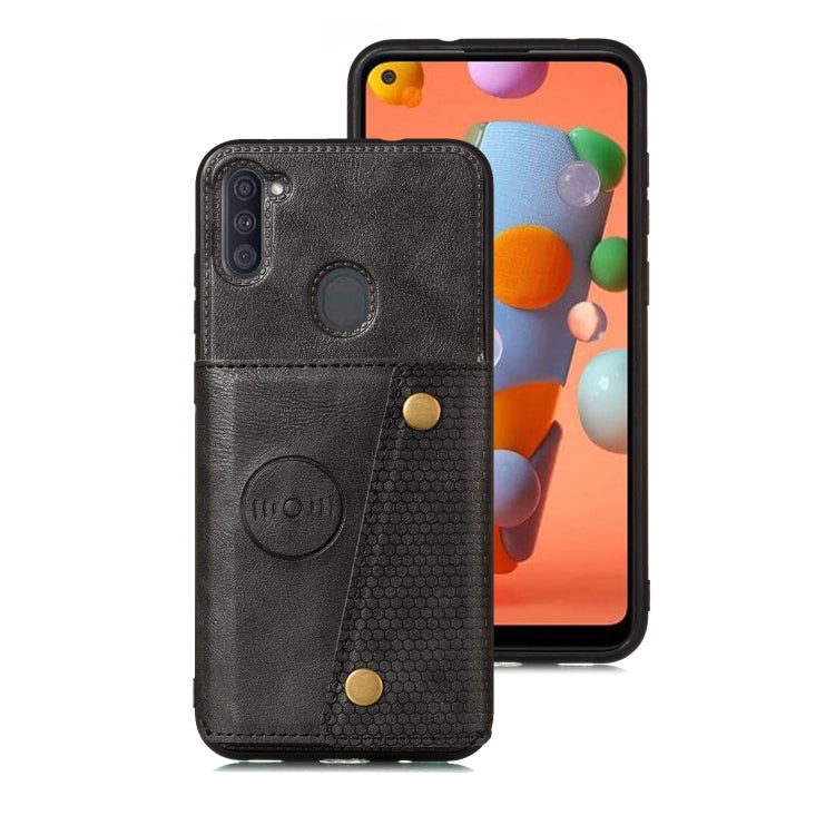 For Samsung Galaxy A11 Double Buckle PU + TPU Shockproof Magnetic Protective Case with Card Slot
