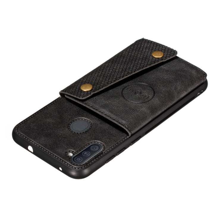 For Samsung Galaxy A11 Double Buckle PU + TPU Shockproof Magnetic Protective Case with Card Slot