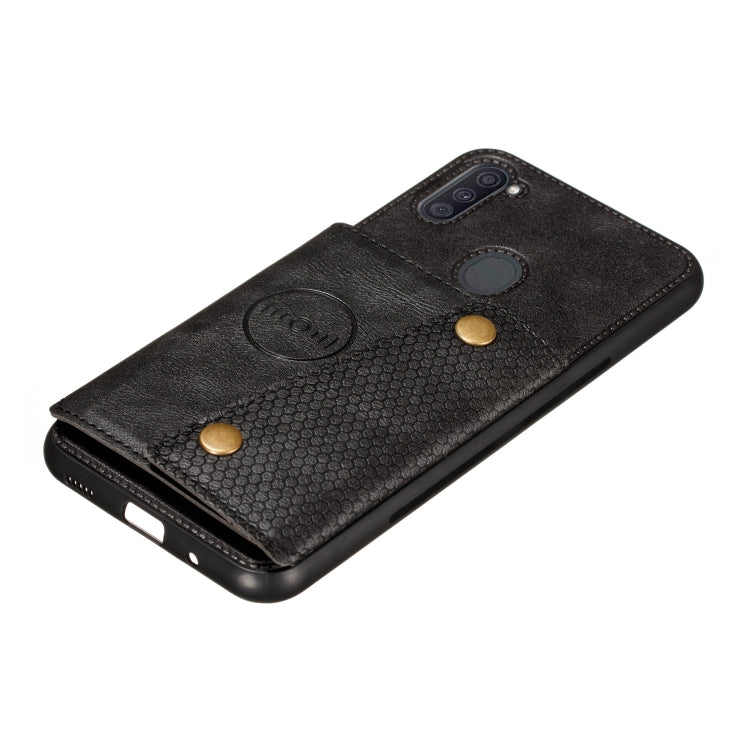 For Samsung Galaxy A11 Double Buckle PU + TPU Shockproof Magnetic Protective Case with Card Slot