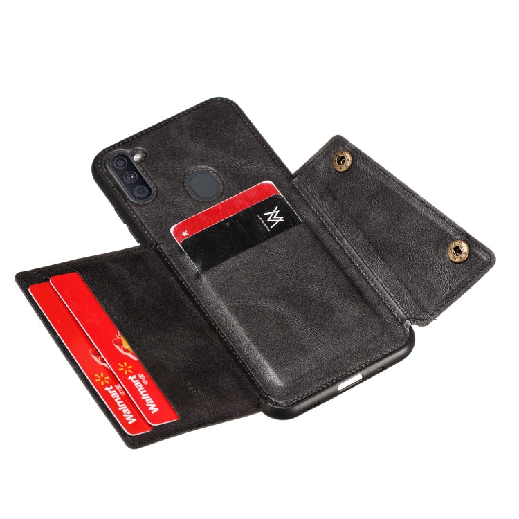 For Samsung Galaxy A11 Double Buckle PU + TPU Shockproof Magnetic Protective Case with Card Slot