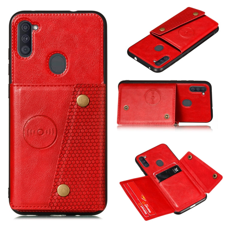 For Samsung Galaxy A11 Double Buckle PU + TPU Shockproof Magnetic Protective Case with Card Slot