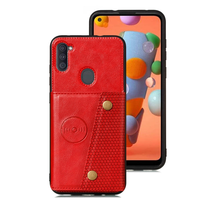 For Samsung Galaxy A11 Double Buckle PU + TPU Shockproof Magnetic Protective Case with Card Slot