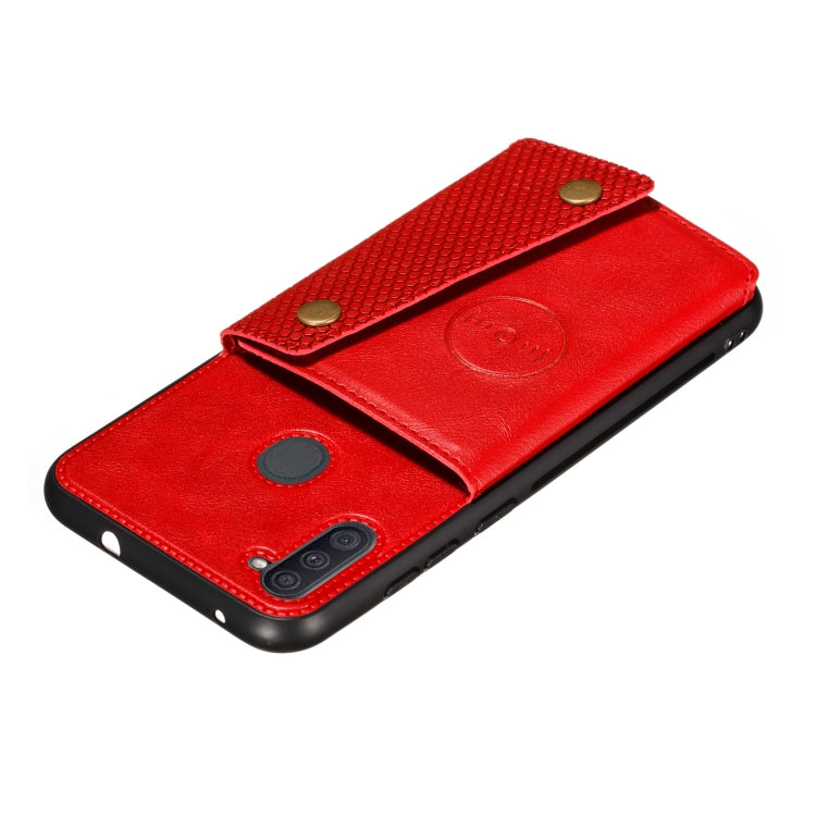 For Samsung Galaxy A11 Double Buckle PU + TPU Shockproof Magnetic Protective Case with Card Slot