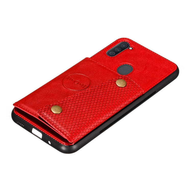 For Samsung Galaxy A11 Double Buckle PU + TPU Shockproof Magnetic Protective Case with Card Slot