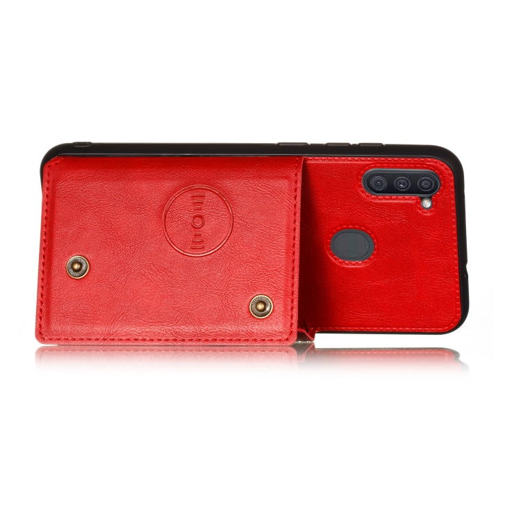 For Samsung Galaxy A11 Double Buckle PU + TPU Shockproof Magnetic Protective Case with Card Slot
