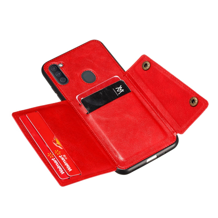 For Samsung Galaxy A11 Double Buckle PU + TPU Shockproof Magnetic Protective Case with Card Slot