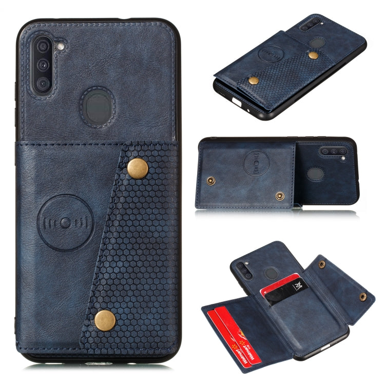 For Samsung Galaxy A11 Double Buckle PU + TPU Shockproof Magnetic Protective Case with Card Slot