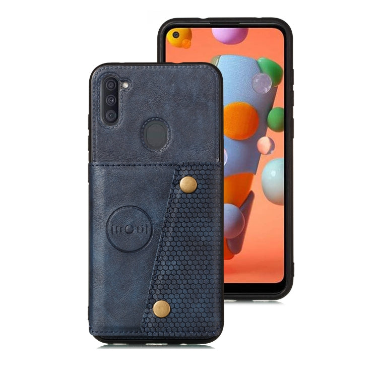 For Samsung Galaxy A11 Double Buckle PU + TPU Shockproof Magnetic Protective Case with Card Slot