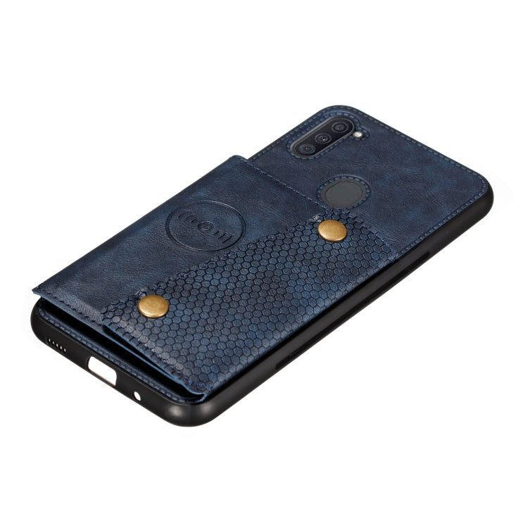 For Samsung Galaxy A11 Double Buckle PU + TPU Shockproof Magnetic Protective Case with Card Slot