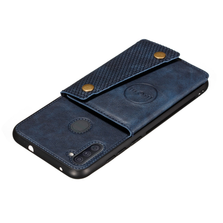 For Samsung Galaxy A11 Double Buckle PU + TPU Shockproof Magnetic Protective Case with Card Slot