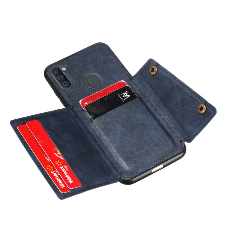 For Samsung Galaxy A11 Double Buckle PU + TPU Shockproof Magnetic Protective Case with Card Slot