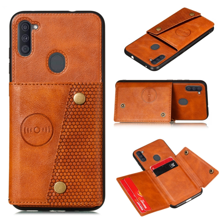 For Samsung Galaxy A11 Double Buckle PU + TPU Shockproof Magnetic Protective Case with Card Slot