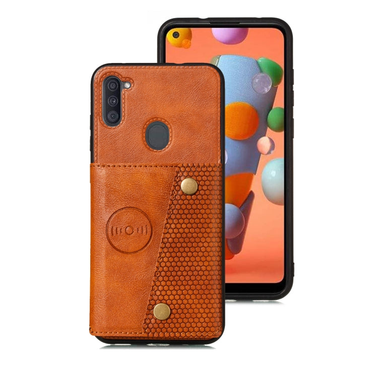 For Samsung Galaxy A11 Double Buckle PU + TPU Shockproof Magnetic Protective Case with Card Slot