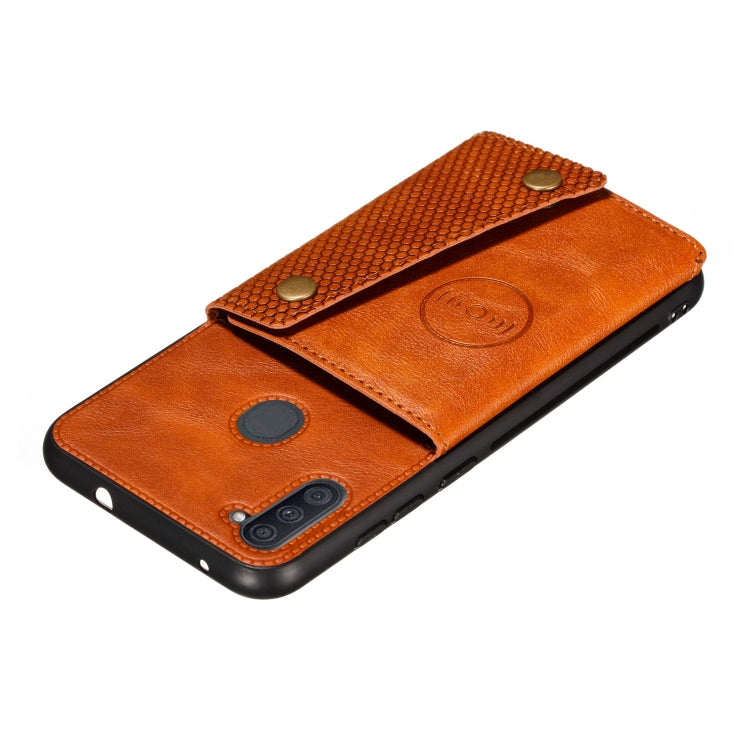 For Samsung Galaxy A11 Double Buckle PU + TPU Shockproof Magnetic Protective Case with Card Slot