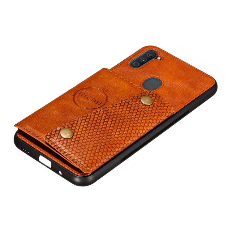 For Samsung Galaxy A11 Double Buckle PU + TPU Shockproof Magnetic Protective Case with Card Slot