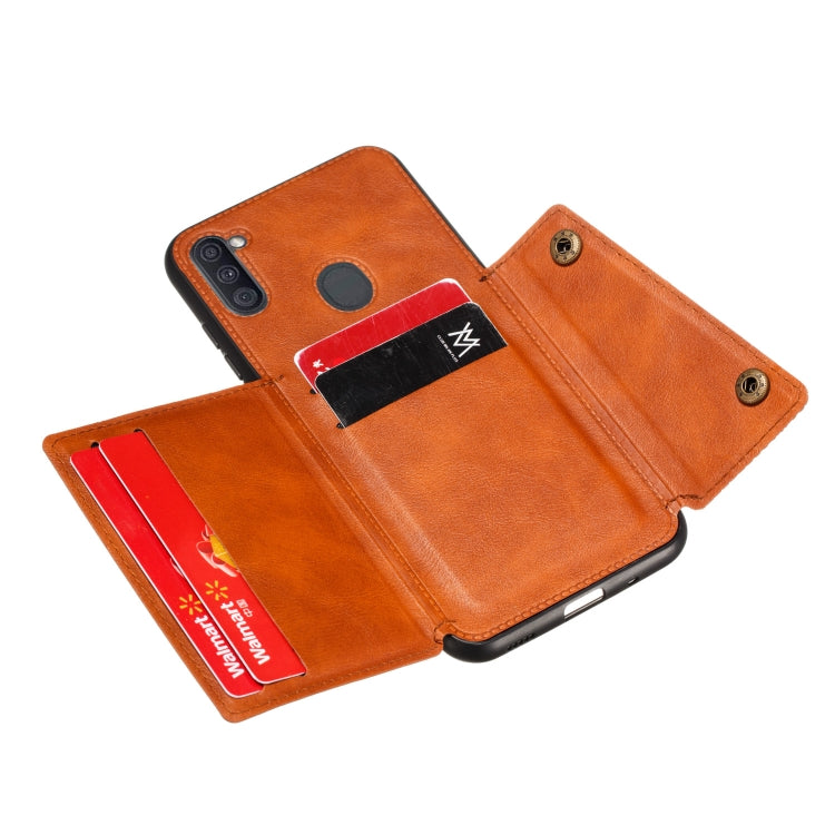 For Samsung Galaxy A11 Double Buckle PU + TPU Shockproof Magnetic Protective Case with Card Slot